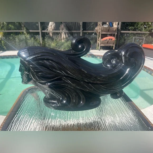 Ceramic Gloss Black Sculpture Statue Women's Fashion Hair Style Beauty Mermaid - Picture 1 of 16